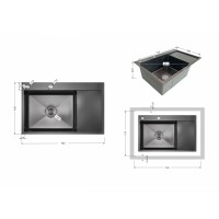 Мийка для кухні інтегрована Handmade Max 500 H7849BR Brushed Black PVD, 3,0/1,0 мм, крило праворуч, збільшена чаша LDH7849ВRBRUBLM49466 Lidz LIDZ фото 1