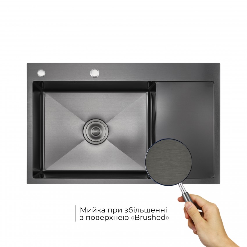 Мийка для кухні інтегрована Handmade Max 500 H7849BR Brushed Black PVD, 3,0/1,0 мм, крило праворуч, збільшена чаша LDH7849ВRBRUBLM49466 Lidz LIDZ фото 2