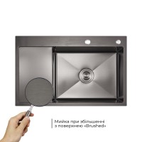 Мийка для кухні інтегрована Handmade Max 500 H7849BL Brushed Black PVD, 3,0/1,0 мм, крило зліва, збільшена чаша LDH7849ВLBRUBLM49465 Lidz LIDZ фото 2