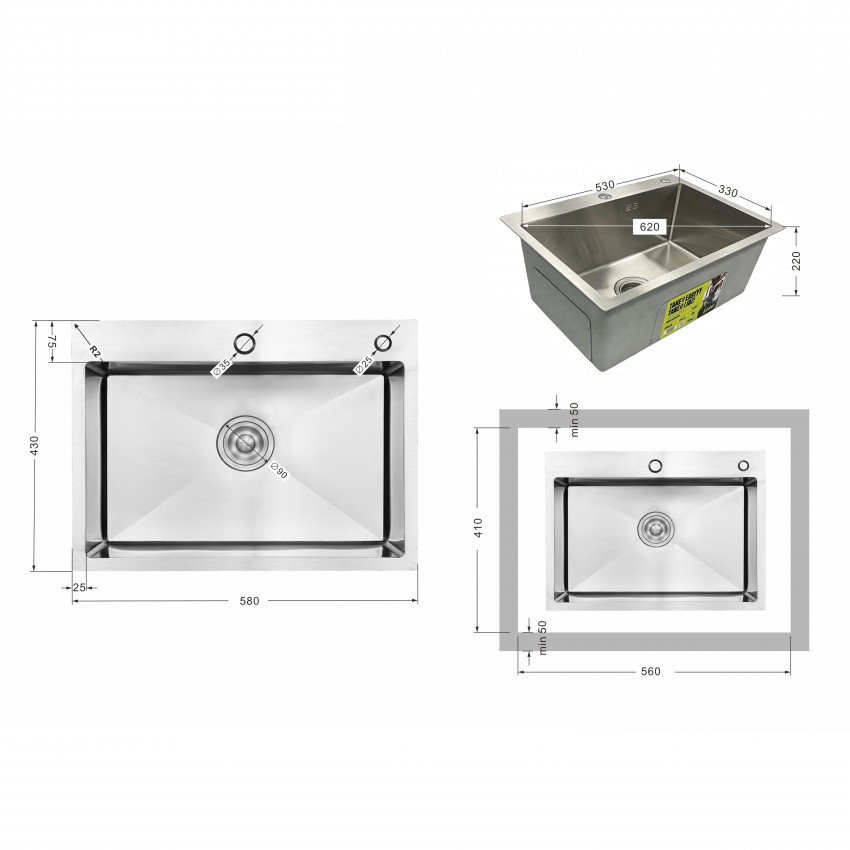 Мийка для кухні інтегрована Handmade H5843 Brushed Steel 3,0/1,0 мм LDH5843BRU49442 Lidz LIDZ фото 1