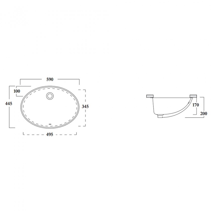LIL4457001 OVALE 59 умивальник круглий, під стільницю з переливом 59x44,5x h 20 cm, білий (1 сорт) OLYMPIA фото 2