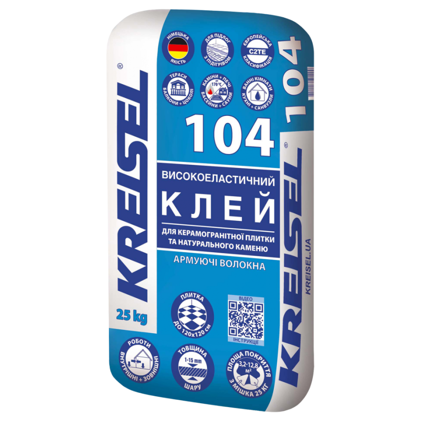 Клей для плитки Kreisel - 104  25кг С2TE (1 сорт) KREISEL