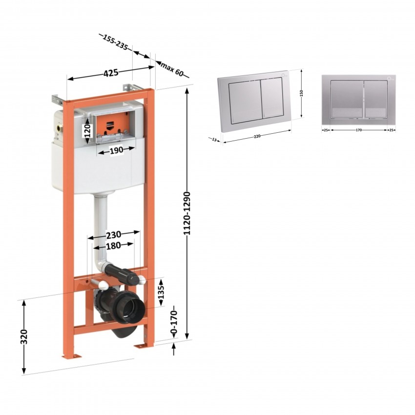 Комплект: Qtap Nest ST Інсталяція для унітазу 4 в 1 (Клавіша змиву 150x220x13 мм, Satin, квадратна) QTAP фото 1