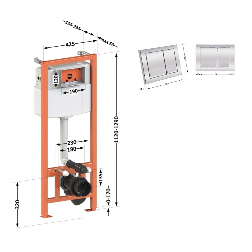 Комплект: Qtap Nest ST Інсталяція для унітазу 4 в 1 (150x220x13 мм, Chrome, квадратна) QTAP фото 1
