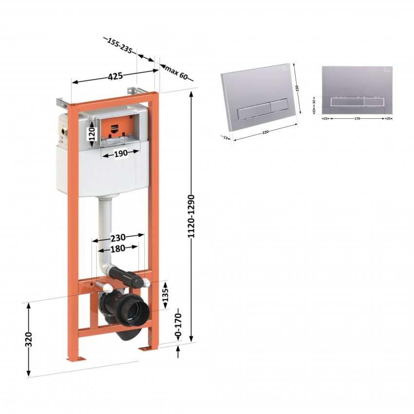 Комплект: Qtap Nest ST Інсталяція для унітазу 4 в 1 (Клавіша змиву 150x220x13 мм, Satin, лінійна) QTAP фото 1