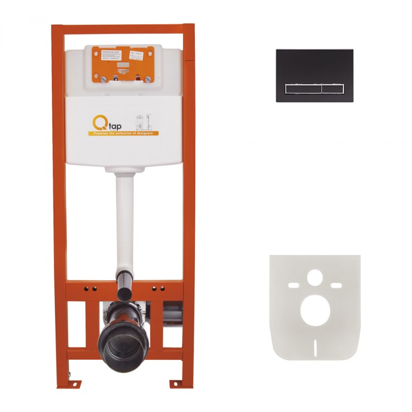 Комплект: Qtap Nest ST Інсталяція для унітазу 4 в 1 (Клавіша змиву 150x220x13 мм, Matt Black, лінійна) QTAP