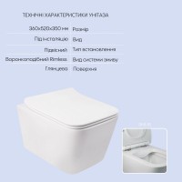 Готове рішення Qtap для ванної кімнати: підвісний унітаз Crow Rimless 520х360х290 + комплект інсталяції Nest 4 в 1 (квадратна клавіша Satin) QTAP фото 2