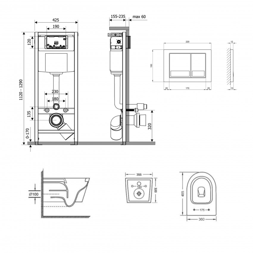 Готове рішення Qtap для ванної кімнати: підвісний унітаз Swan Ultra Quiet 485x360x320 + комплект інсталяції Nest 4 в 1 (квадратна клавіша Satin) QTAP фото 1