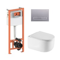Готове рішення Qtap для ванної кімнати: підвісний унітаз Taurus Ultra Quiet 485×360×350 + комплект інсталяції Nest 4 в 1 (лінійна клавіша Satin) QTAP