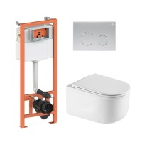 Готове рішення Qtap для ванної кімнати: підвісний унітаз Taurus Ultra Quiet 485×360×350 + комплект інсталяції Nest 4 в 1 (кругла клавіша Satin) QTAP
