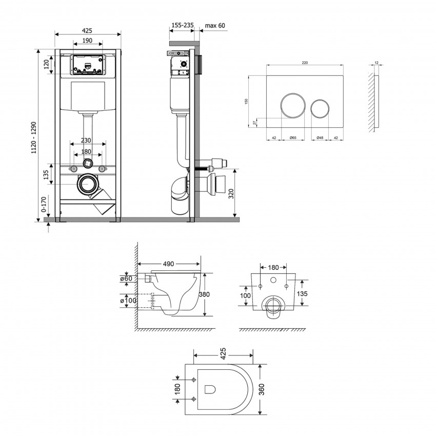 Готове рішення Qtap для ванної кімнати: підвісний унітаз Taurus Ultra Quiet 485×360×350 + комплект інсталяції Nest 4 в 1 (кругла клавіша Satin) QTAP фото 1