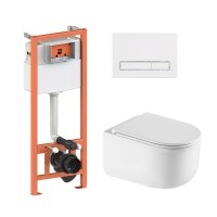 Готове рішення Qtap для ванної кімнати: підвісний унітаз Taurus Ultra Quiet 485×360×350 + комплект інсталяції Nest 4 в 1 (лінійна клавіша White) QTAP