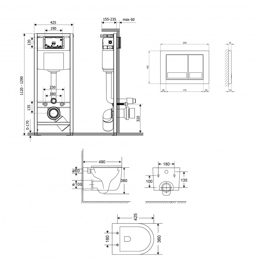 Готове рішення Qtap для ванної кімнати: підвісний унітаз Taurus Ultra Quiet 485×360×350 + комплект інсталяції Nest 4 в 1 (квадратна клавіша Satin) QTAP фото 1