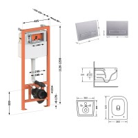 Готове рішення Qtap для ванної кімнати: підвісний унітаз Gemini Ultra Quiet 520х360х350 + комплект інсталяції Nest 4 в 1 (лінійна клавіша Satin) QTAP фото 1
