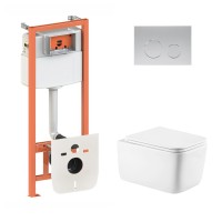 Готове рішення Qtap для ванної кімнати: підвісний унітаз Gemini Ultra Quiet 520×360×350 + комплект інсталяції Nest 4 в 1 (кругла клавіша Satin) QTAP