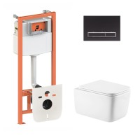 Готове рішення Qtap для ванної кімнати: підвісний унітаз Gemini Ultra Quiet 520×360×350 + комплект інсталяції Nest 4 в 1 (лінійна клавіша Matt Black) QTAP