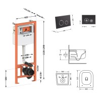Готове рішення Qtap для ванної кімнати: підвісний унітаз Gemini Ultra Quiet 520×360×350 + комплект інсталяції Nest 4 в 1 (кругла клавіша Matt Black) QTAP фото 1