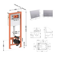 Готове рішення Qtap для ванної кімнати: підвісний унітаз Gemini Ultra Quiet 530х365х373 + комплект інсталяції Nest 4 в 1 (лінійна клавіша Satin) QTAP фото 1