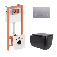 Готове рішення Qtap для ванної кімнати: підвісний унітаз Gemini Ultra Quiet 530х365х373 + комплект інсталяції Nest 4 в 1 (лінійна клавіша Satin) QTAP