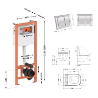 Готове рішення Qtap для ванної кімнати: підвісний унітаз Gemini Ultra Quiet 530х365х373 + комплект інсталяції Nest 4 в 1 (квадратна клавіша Chrome) QTAP фото 1