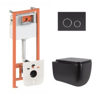 Готове рішення Qtap для ванної кімнати: підвісний унітаз Gemini Ultra Quiet 530х365х373 + комплект інсталяції Nest 4 в 1 (кругла клавіша Matt Black) QTAP