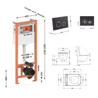 Готове рішення Qtap для ванної кімнати: підвісний унітаз Gemini Ultra Quiet 530х365х373 + комплект інсталяції Nest 4 в 1 (кругла клавіша Matt Black) QTAP фото 1