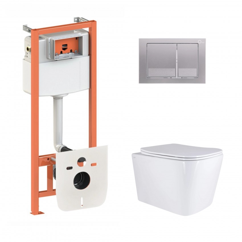Готове рішення Qtap для ванної кімнати: підвісний унітаз Tern Ultra Quiet 525x345x360 + комплект інсталяції Nest 4 в 1 (квадратна клавіша Satin) QTAP
