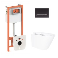 Готове рішення Qtap для ванної кімнати: підвісний унітаз Swan Ultra Quiet 520x360x320 + комплект інсталяції Nest 4 в 1 (лінійна клавіша Matt Black) QTAP
