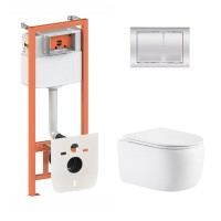 Готове рішення Qtap для ванної кімнати: підвісний унітаз Taurus Ultra Quiet 515×360×350 + комплект інсталяції Nest 4 в 1 (квадратна клавіша Chrome) QTAP