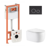 Готове рішення Qtap для ванної кімнати: підвісний унітаз Taurus Ultra Quiet 515×360×350 + комплект інсталяції Nest 4 в 1 (кругла клавіша Matt Black) QTAP