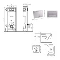 Готове рішення Qtap для ванної кімнати: підвісний унітаз Gemini Ultra Quiet 485×340×350 + комплект інсталяції Nest 4 в 1 (квадратна клавіша Satin) QTAP фото 1