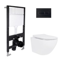 Готове рішення Qtap для ванної кімнати: підвісний унітаз Jay Ultra Quiet 485x360x320 + комплект інсталяції Standard (лінійна клавіша Black) QTAP