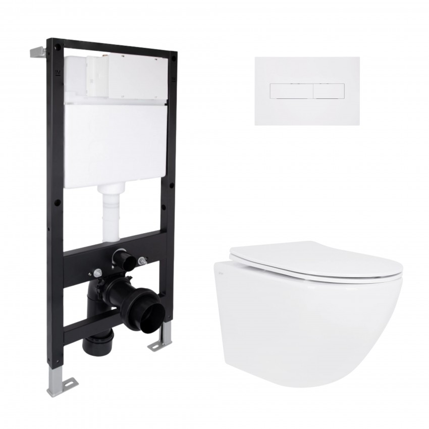 Готове рішення Qtap для ванної кімнати: підвісний унітаз Jay Rimless 485x360x320 + комплект інсталяції Standard (лінійна клавіша White) QTAP