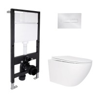 Готове рішення Qtap для ванної кімнати: підвісний унітаз Jay Rimless 520x360x320 + комплект інсталяції Standard (лінійна клавіша Chrome) QTAP