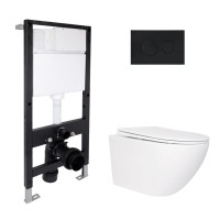 Готове рішення Qtap для ванної кімнати: підвісний унітаз Jay Rimless 520x360x320 + комплект інсталяції Standard (кругла клавіша Black) QTAP