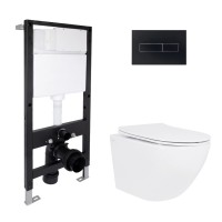 Готове рішення Qtap для ванної кімнати: підвісний унітаз Jay Ultra Quiet 520x360x320 + комплект інсталяції Standard (лінійна клавіша Black) QTAP