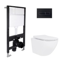 Готове рішення Qtap для ванної кімнати: підвісний унітаз Jay Rimless 485x360x320 + комплект інсталяції Standard (лінійна клавіша Black) QTAP