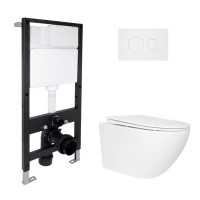Готове рішення Qtap для ванної кімнати: підвісний унітаз Jay Rimless 520x360x320 + комплект інсталяції Standard (кругла клавіша White) QTAP