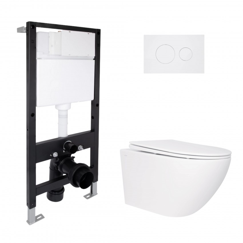 Готове рішення Qtap для ванної кімнати: підвісний унітаз Jay Rimless 520x360x320 + комплект інсталяції Standard (кругла клавіша White) QTAP