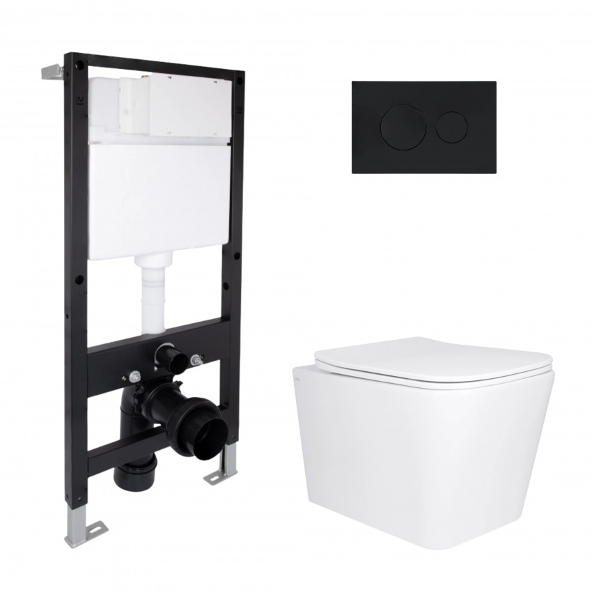 Готове рішення Qtap для ванної кімнати: підвісний унітаз Tern Ultra Quiet 525x345x360 + комплект інсталяції Standard (кругла клавіша Black) QTAP