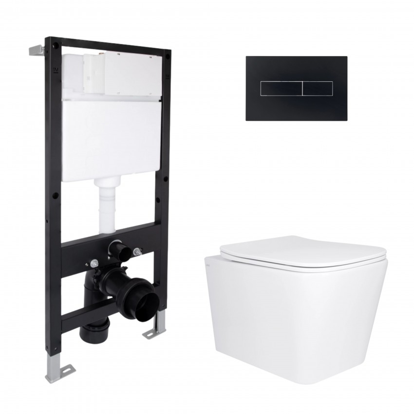 Готове рішення Qtap для ванної кімнати: підвісний унітаз Tern Ultra Quiet 525x345x360 + комплект інсталяції Standard (лінійна клавіша Black) QTAP