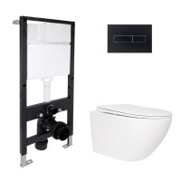 Готове рішення Qtap для ванної кімнати: підвісний унітаз Jay Rimless 520x360x320 + комплект інсталяції Standard (лінійна клавіша Black) QTAP