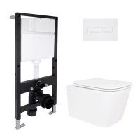 Готове рішення Qtap для ванної кімнати: підвісний унітаз Crow Rimless 485x340x330 + комплект інсталяції Standard (лінійна клавіша White) QTAP