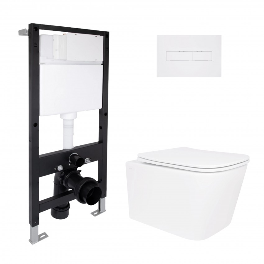 Готове рішення Qtap для ванної кімнати: підвісний унітаз Crow Rimless 485x340x330 + комплект інсталяції Standard (лінійна клавіша White) QTAP