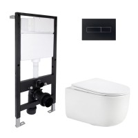 Готове рішення Qtap для ванної кімнати: підвісний унітаз Taurus Ultra Quiet 515x360x350 + комплект інсталяції Standard (лінійна клавіша Black) QTAP