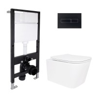 Готове рішення Qtap для ванної кімнати: підвісний унітаз Crow Rimless 485x340x330 + комплект інсталяції Standard (лінійна клавіша Black) QTAP