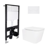 Готове рішення Qtap для ванної кімнати: підвісний унітаз Crow Ultra Quiet 520x360x290 + комплект інсталяції Standard (лінійна клавіша White) QTAP