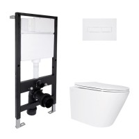 Готове рішення Qtap для ванної кімнати: підвісний унітаз Swan Ultra Quiet 485x360x320 + комплект інсталяції Standard (лінійна клавіша White) QTAP