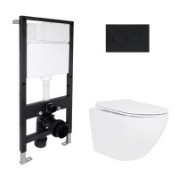 Готове рішення Qtap для ванної кімнати: підвісний унітаз Jay Ultra Quiet 485x360x320 + комплект інсталяції Standard (кругла клавіша Black) QTAP