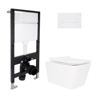 Готове рішення Qtap для ванної кімнати: підвісний унітаз Crow Rimless 520x360x290 + комплект інсталяції Standard (лінійна клавіша White) QTAP